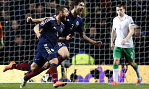 Scotland's Shaun Maloney celebrates his goal